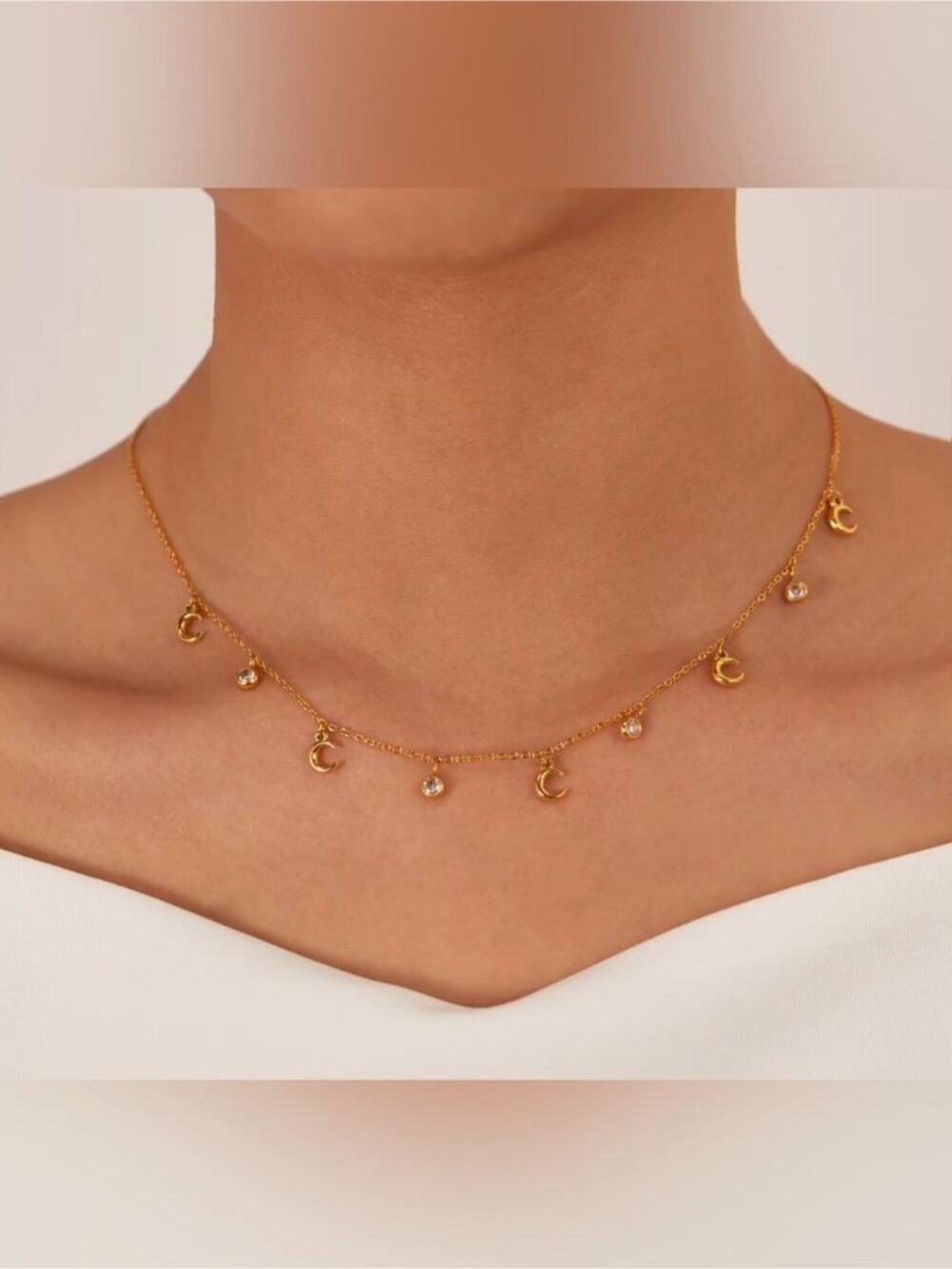 Moon and Crystal Charm Necklace Q1076